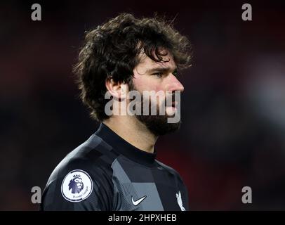 Liverpool, England, 23rd February 2022.  Alisson Becker of Liverpool during the Premier League match at Anfield, Liverpool. Picture credit should read: Darren Staples / Sportimage Stock Photo