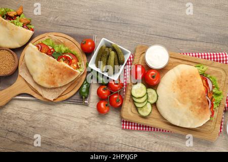 Concept of cooking pita with chicken meat Stock Photo