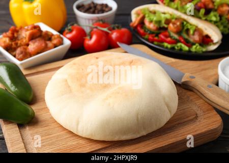 Concept of cooking pita with chicken meat Stock Photo