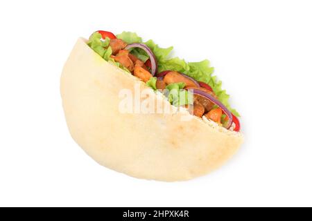 Pita with chicken meat isolated on white background Stock Photo