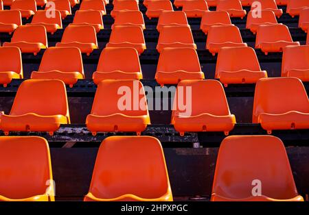 Empty orange seats, grandstand, Rio Stock Photo