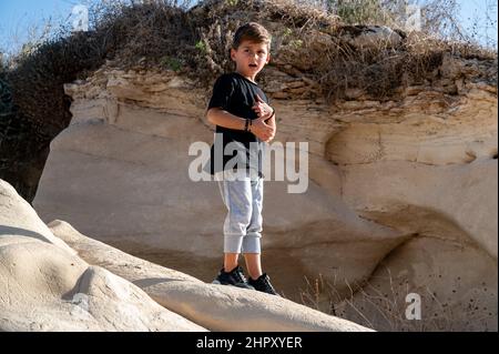 Beit Guvrin National Park, Israel - December 11, 2021: Visited view mountains and soft limestone arches. Stock Photo