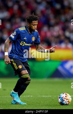 Madrid, Madrid, Spain. 24th Feb, 2022. FRED of Manchester United during the Champions League football match between Atletico de Madrid and Manchester United at Wanda Metropolitano Stadium in Madrid, Spain, February 23, 2022 (Credit Image: © Ruben Albarran/ZUMA Press Wire) Stock Photo