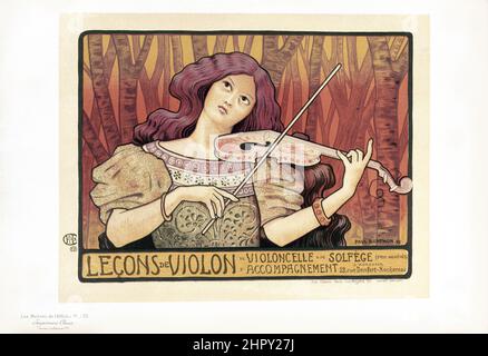 Maitres de l'affiche Vol 4 - Plate 175 - Paul Berthon - Lecons de Violon, Violin lessons. Art Nouveau poster. Stock Photo