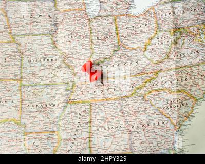 Red pin on Nashville, Tennessee in USA on map Stock Photo