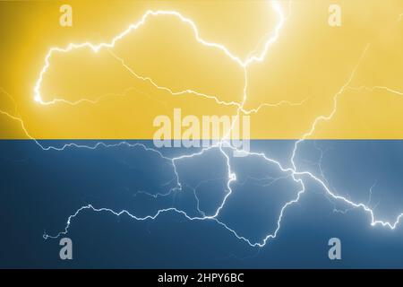 Ukrainian national flag pattern cracked earth, war concept Stock Photo