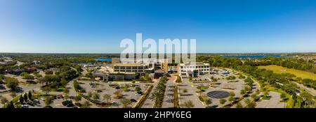 Winter Garden, FL, USA - February 20, 2022: Aerial panorama photo of AdventHealth Winter Garden ER hospital medical center compound Stock Photo