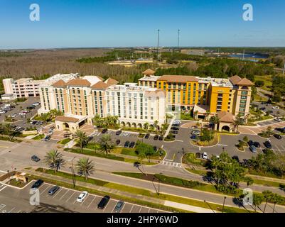 Winter Garden, FL, USA - February 20, 2022: Aerial photo new modern hotels in Winter Garden Florida close to Disney World Orlando Stock Photo