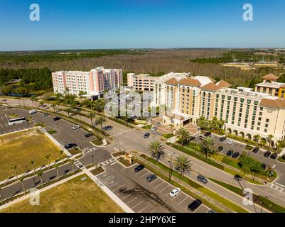 Winter Garden, FL, USA - February 20, 2022: Aerial photo new modern hotels in Winter Garden Florida close to Disney World Orlando Stock Photo