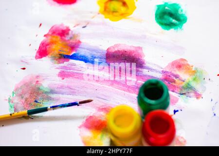Colorful real watercolour paint on white art paper various color Stock Photo
