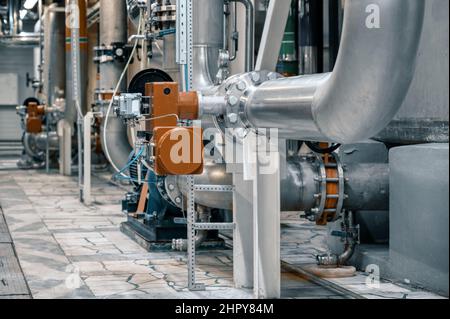 Dosing control valves and liquid meters on pipeline system Stock Photo