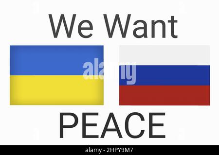 Ukraine vs Russia in world war crisis concept. Clash and military war conflict between Ukrainian and Russian country and nation. Flags of the two coun Stock Photo