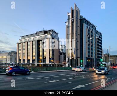 Urban shot of a road in central Nottingham with the Jury's Inn Hotel Stock Photo