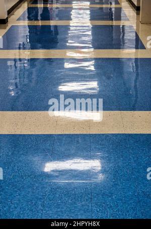 Highly polished floor covering in a corridor Stock Photo