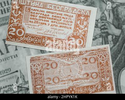 Rare vintage 20 para banknotes from Belgrade county Stock Photo