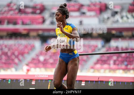 Khaddi Sagnia participating in the Tokyo 2020 Olympic Games in the long jump discipline. Stock Photo