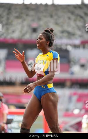 Khaddi Sagnia participating in the Tokyo 2020 Olympic Games in the long jump discipline. Stock Photo