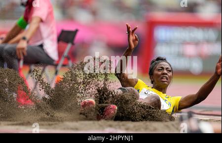 Khaddi Sagnia participating in the Tokyo 2020 Olympic Games in the long jump discipline. Stock Photo