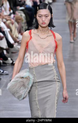 Milan, Italy. 23rd Feb, 2022. A model walks on the runway at the Fendi fashion show during Fall Winter 2022 Collections Fashion Show at Milan Fashion Week in Milan, Italy on February 23, 2022. (Photo by Jonas Gustavsson/Sipa USA) Credit: Sipa USA/Alamy Live News Stock Photo