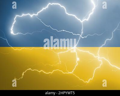 Ukrainian national flag pattern cracked earth, war concept Stock Photo