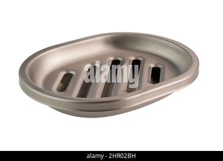 Bathroom: Metal Soap Dish Isolated on White Background, Toiletries Stock Photo