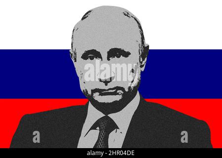 Vladimir Putin and Russia flag Stock Photo