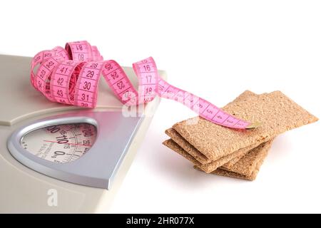 Two pieces of rye bread are weighed on a kitchen scale. Diet Stock Photo -  Alamy