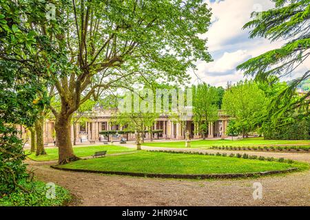 Spa park in Montecatini Terme town at sunset in Tuscany, Italy, Europe. Stock Photo