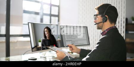 Virtual Job Interview Webcast Using Online Video Conference Stock Photo