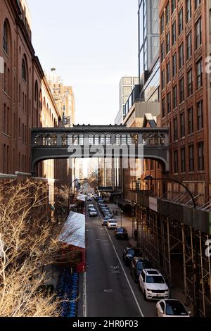 The West 15th Street Chelsea Market Skybridge in the Meatpacking district in New York City, USA. The bridge once connected Nabisco factory buildings. Stock Photo