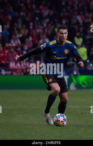 Madrid, Spain. 23rd Feb, 2022. (2/23/2022) Cristiano Ronaldo.Null match between Atlético de Madrid and Manchester United with goals of Joao Felix and Elanga. Full entrance (close to 68,000 people). (Photo by Jorge Gonzalez/Pacific Press/Sipa USA) Credit: Sipa USA/Alamy Live News Stock Photo