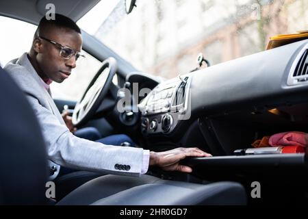 Open Car Glove Compartment Box With Documents Stock Photo