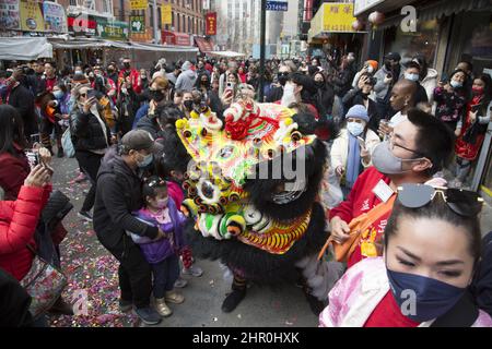 Young lion dancers spreading good luck during Chinese New Year