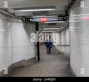 A tunnel leading to an exit at the 7th Avenue subway station in the Park Slope neighborhood of Brooklyn, New York. Stock Photo