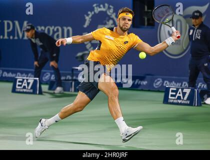 Dubai, UAE, 24th.Feb, 2022. Czech tennis player Jiri Vesely  in action at the Dubai Duty Free Tennis  Championships tournament at  Dubai Duty Free Tennis Stadium on Thursday 24 February 2022.,  © Juergen Hasenkopf / Alamy Live News Stock Photo