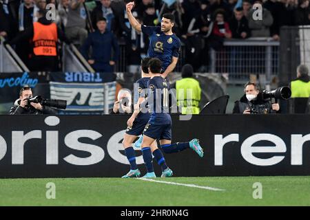 Roma, Italy. 24th Feb, 2022. Mehdi Taremi of FC Porto celebrates after scoring on penalty the goal of 1-1 during the Europa League Knock-out Play-off Second leg football match between SS Lazio and FC Porto at Olimpico stadium in Rome (Italy), February 24th, 2021. Photo Antonietta Baldassarre/Insidefoto Credit: insidefoto srl/Alamy Live News Stock Photo