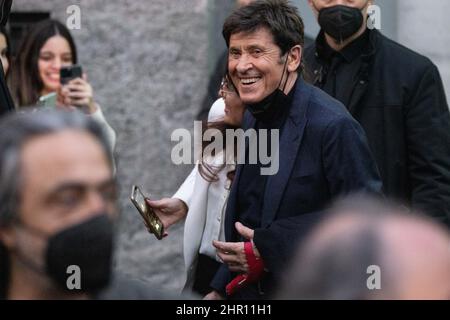 Milan, Italy. 24th Feb, 2022. Gianni Morandi is seen at the Emporio Armani fashion show during the Milan Fashion Week Fall/Winter 2022/2023 on February 24, 2022 in Milan, Italy. Photo: Cinzia Camela. Credit: Independent Photo Agency/Alamy Live News Stock Photo