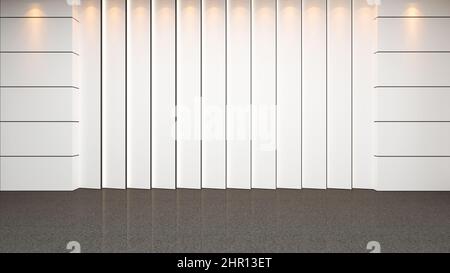 modern white wooden panel wall decor design idea 3d rendering Stock Photo