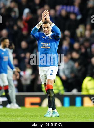 Rangers' James Tavernier Applauds The Fans Following During The Uefa 