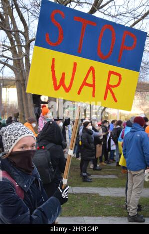 'Save Ukraine' - Demonstration in front of The German Chancellery in Berlin against Russian invasion of Ukraine - February 24, 2022. Stock Photo