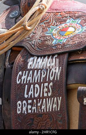 Ladies breakaway championship rodeo saddle Stock Photo