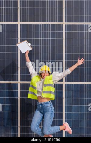 woman engineer happy with renewable energies Stock Photo