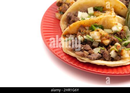 Three Street Tacos Isolated on a White Background Stock Photo
