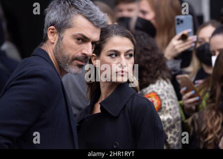 Luca Argentero and Cristina Marino are seen arriving at the Emporio Armani  fashion show during the