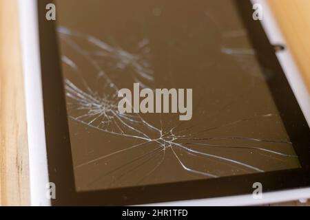 Tablet PC cracked display closeup Stock Photo