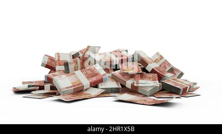 3D Stack of 10000 CFP franc notes isolated on white background Stock Photo
