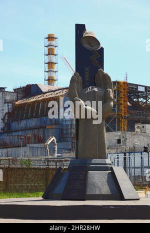 A picture of the memorial in front of the Chernobyl nuclear power plant ...