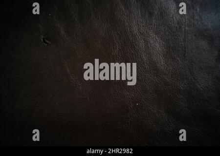 Genuine black vegetable tanned leather crafts background, Cowhide leather Stock Photo