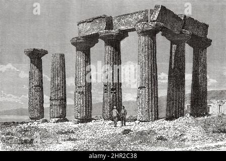 The Temple of Apollo at Corinth, Greece. Voyage in Greece by Henri Belle Stock Photo
