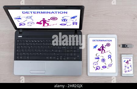 Determination concept shown on different information technology devices Stock Photo